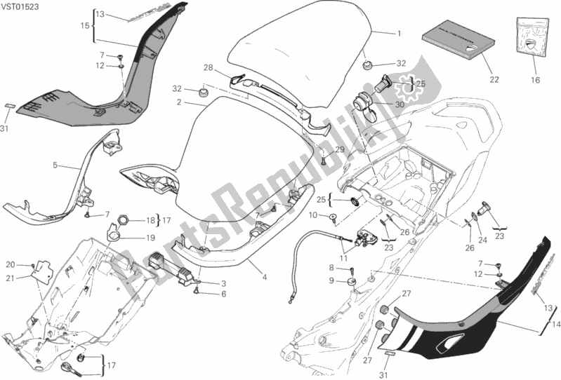 All parts for the Seat of the Ducati Multistrada 1200 S Pikes Peak Thailand 2017